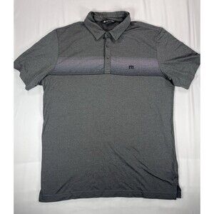 Travis Mathew L Polo Shirt Gray Stripe Golf Performance Stretch Top ScriptBack